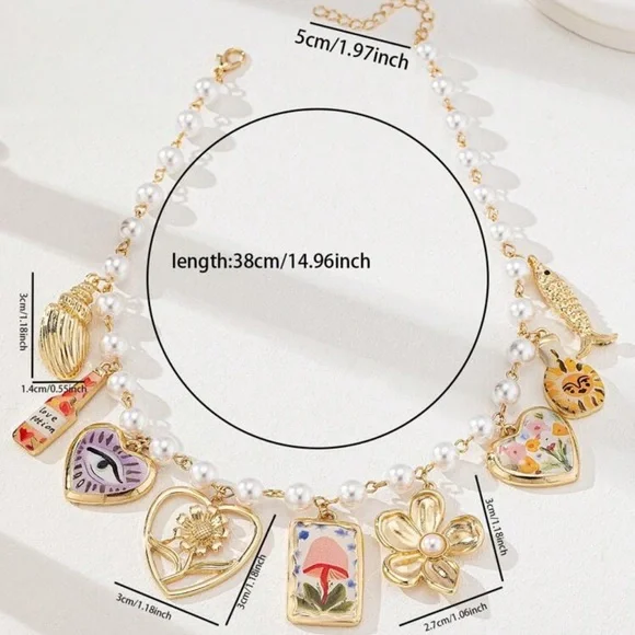 NEW - Fantasy Gold and Pearl Charm‎ Necklace - Picture 3 of 7